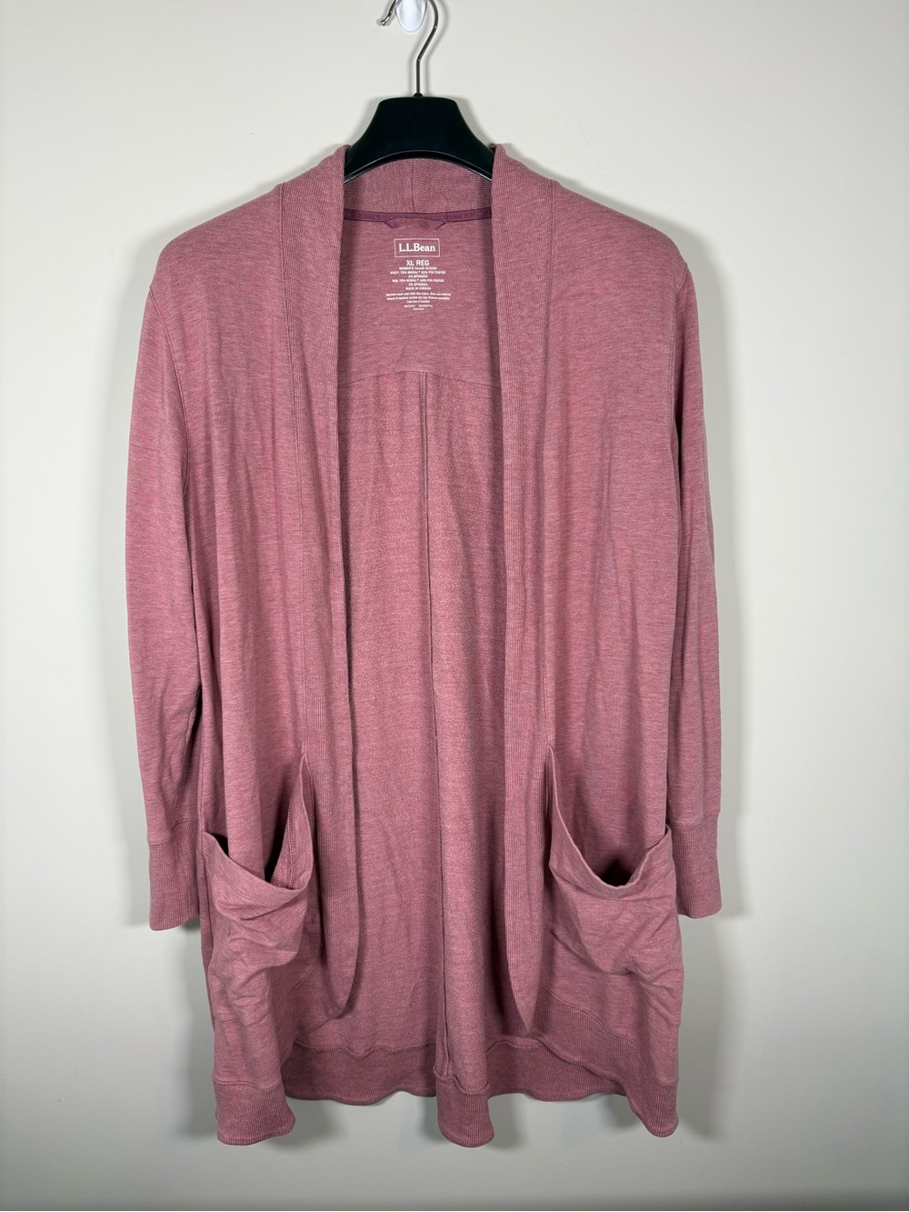L.L. Bean Women's Open-Front Long Cardigan with pockets - Rose Pink Size XL